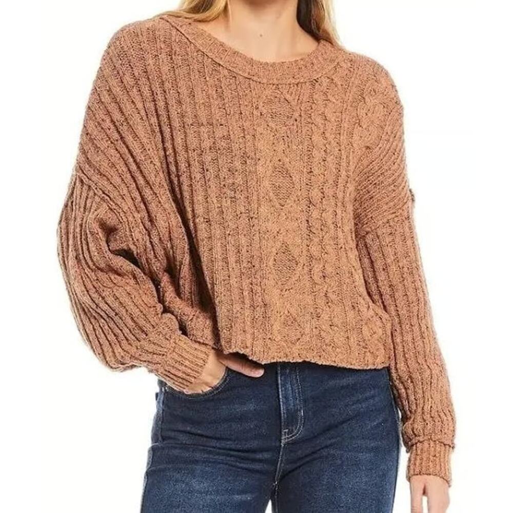 Free People On Your Side Cable Knit Pullover Sweater Knit Brown Size Small